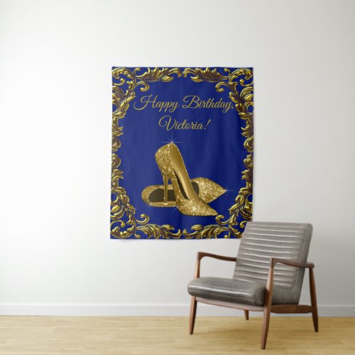 Royal Blue Gold Shoe Birthday Party M Backdrop