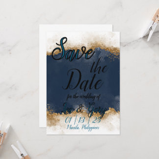 Royal Blue & Gold Stardust Save the Date Card