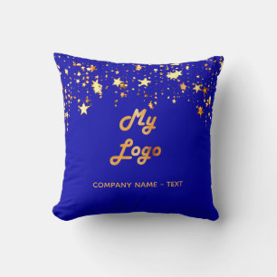 Royal blue gold stars business company logo throw pillow
