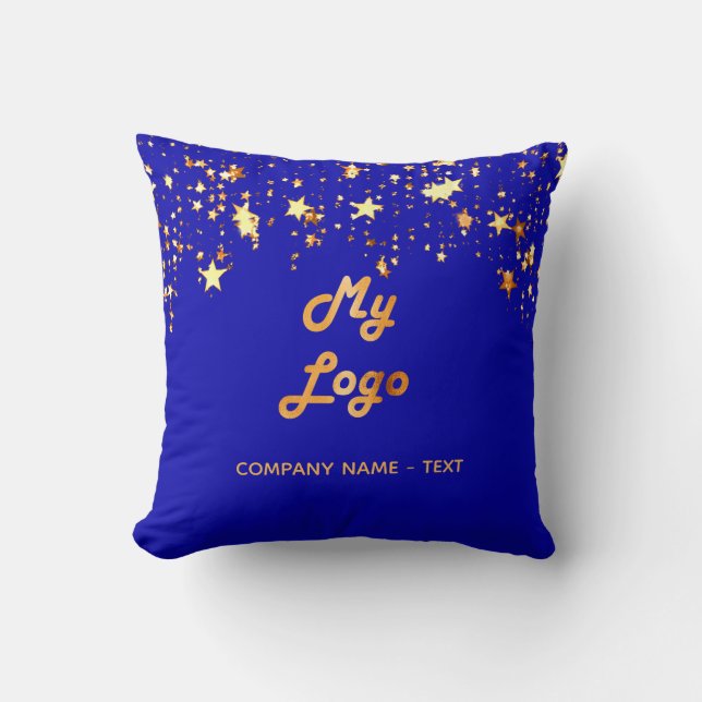 Royal blue gold stars business company logo throw pillow (Front)
