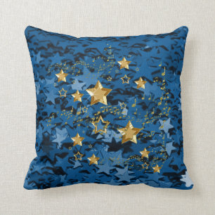 Royal Blue & Gold Stars Square Throw Pillow