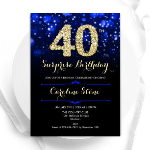 Royal Blue Gold Surprise 40th Birthday Invitation