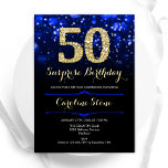 Royal Blue Gold Surprise 50th Birthday Invitation<br><div class="desc">Surprise 50th birthday party invitation. Elegant royal blue design with faux glitter gold. Features stylish diamonds, bokeh lights and script font. Men or women bday invite. Perfect for a stylish adult birthday party. Personalize with your own details. Message me if you need further customization. Printed Zazzle invitations or instant download...</div>
