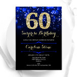 Royal Blue Gold Surprise 60th Birthday Invitation<br><div class="desc">Surprise 60th birthday party invitation. Elegant royal blue design with faux glitter gold. Features stylish diamonds, bokeh lights and script font. Men or women bday invite. Perfect for a stylish adult birthday party. Personalize with your own details. Message me if you need further customization. Printed Zazzle invitations or instant download...</div>