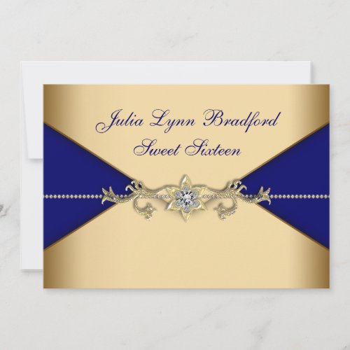 Royal Blue Gold Sweet Sixteen Custom Invites