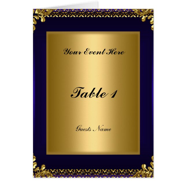 Royal Blue Gold Table Placement Card Menu (Front)