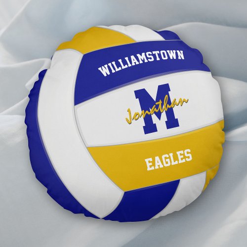 royal blue gold team colors kids volleyball round pillow