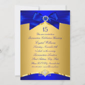 Royal Blue Gold Tiara Pearl Bow Quinceanera Invitation (Back)