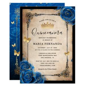 Royal Blue Gold Quinceanera Invitations Zazzle