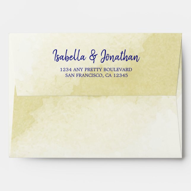 Royal blue gold watercolor wedding envelope (Back (Top Flap))