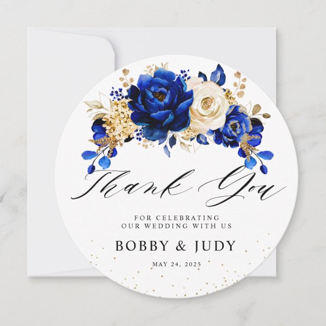 Royal Blue Gold Wedding charger plate insert card (Front)