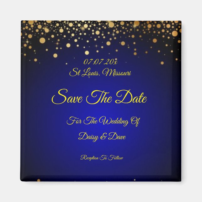 Royal Blue gold Wedding Save The Date Magnet  (Front)