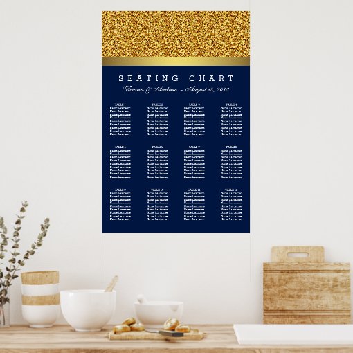 Royal Blue Gold Wedding Seating Chart | Zazzle