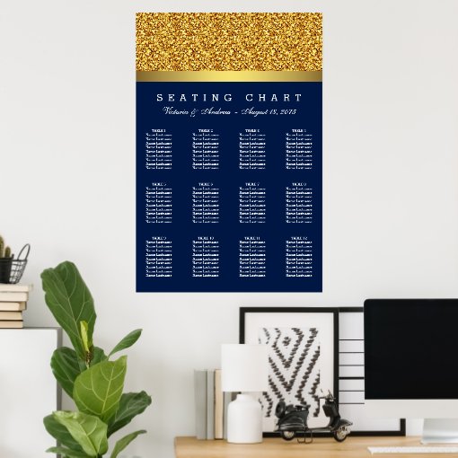 Royal Blue Gold Wedding Seating Chart | Zazzle
