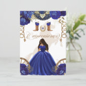 Royal Blue Gold Western Charro 2-Sided Quinceanera Invitation (Standing Front)