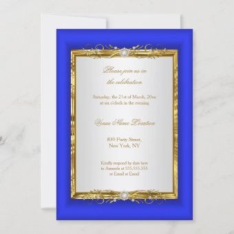 Royal Blue Gold White Diamond Birthday Party Invitation | Zazzle