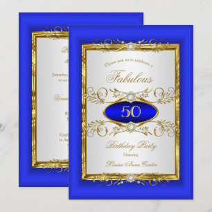 Royal Blue Gold White Diamond Birthday Party Invitation