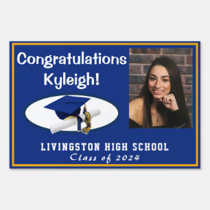 Royal Blue, Gold & White Graduation Photo Lawn Sign
