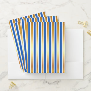 ROYAL BLUE GOLD WHITE SHINY STRIPES POCKET FOLDER