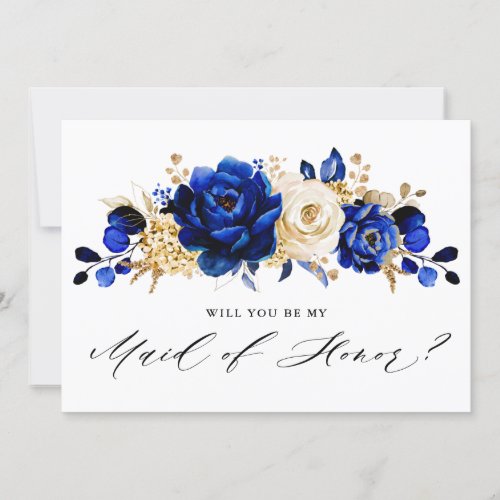 Royal Blue Gold will you be my maid of honor Invitation