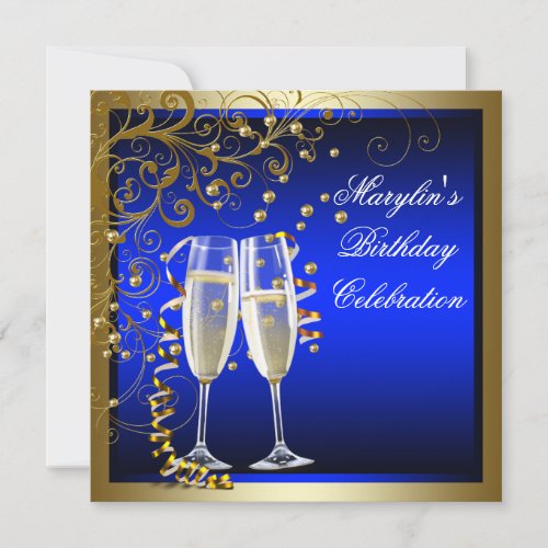 Royal Blue Gold Womans Blue Gold Birthday Personalized Invites