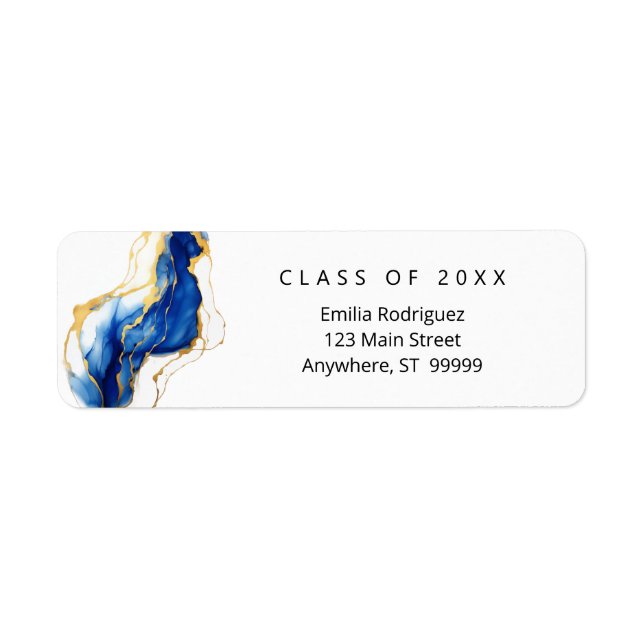 Royal Blue Gold Yellow Elegant Modern Graduation Label (Front)