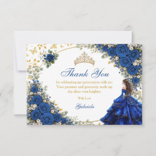 Royal Blue Golden Butterflies Quinceañera Thank You Card
