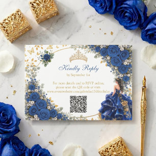 Royal Blue Golden Butterfly Quinceañera RSVP Card
