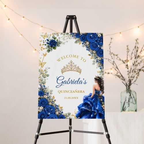 Royal Blue Golden Butterfly Quinceañera Welcome Foam Board
