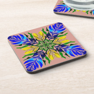 Royal Blue & Golden Floral Mandala Boho Botanical Beverage Coaster