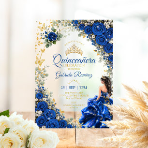 Royal Blue Golden Quinceañera  Butterflies  Acrylic Invitations