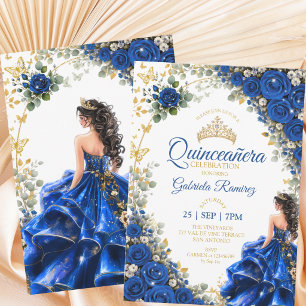 Royal Blue Golden Quinceañera  Butterflies  Invitation