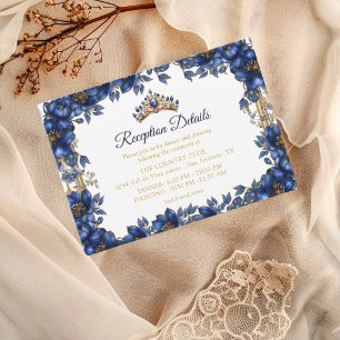 Royal Blue Golden Tiara Floral Quinceañera Enclosure Card
