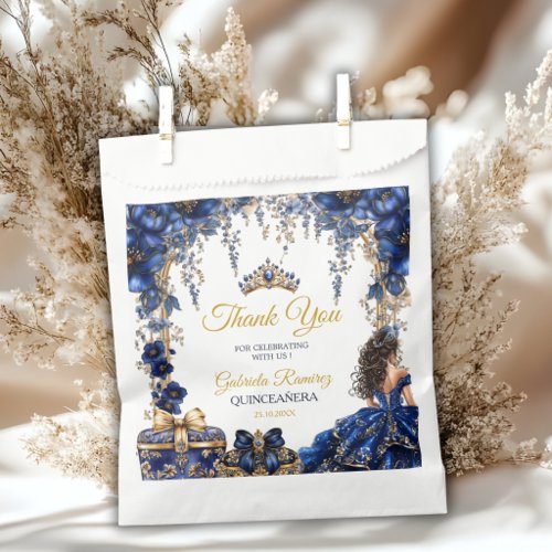 Royal Blue Golden Tiara Floral Quinceañera Favor Bag