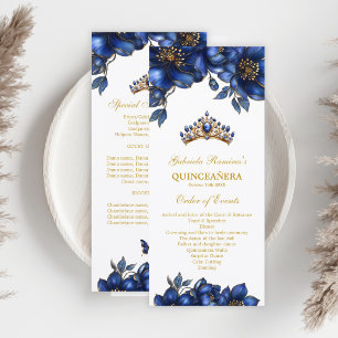 Royal Blue Golden Tiara Floral Quinceañera  Program