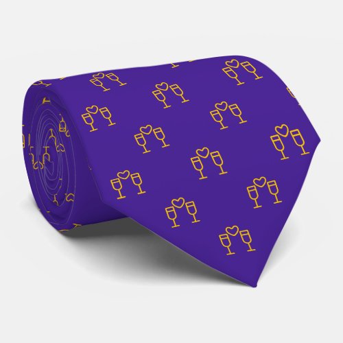 Royal Blue  Golden Yellow Wine Glasses and Heart  Neck Tie