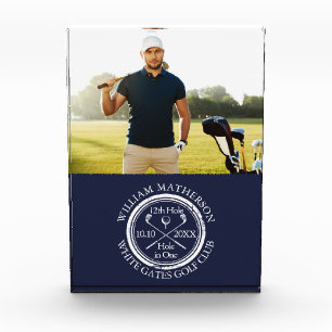 Royal Blue Golf Hole in One Golfer Photo Acrylic Award