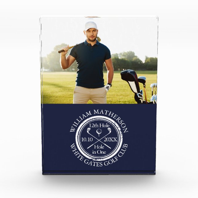Royal Blue Golf Hole in One Golfer Photo Acrylic Award (Front)