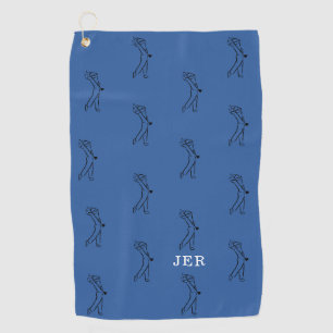 Royal Blue Golfer Silhouette Custom Monogram  Golf Towel