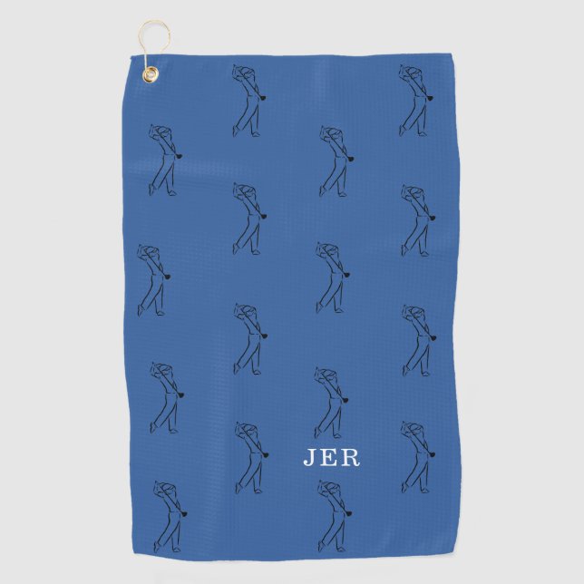 Royal Blue Golfer Silhouette Custom Monogram  Golf Towel (Front)