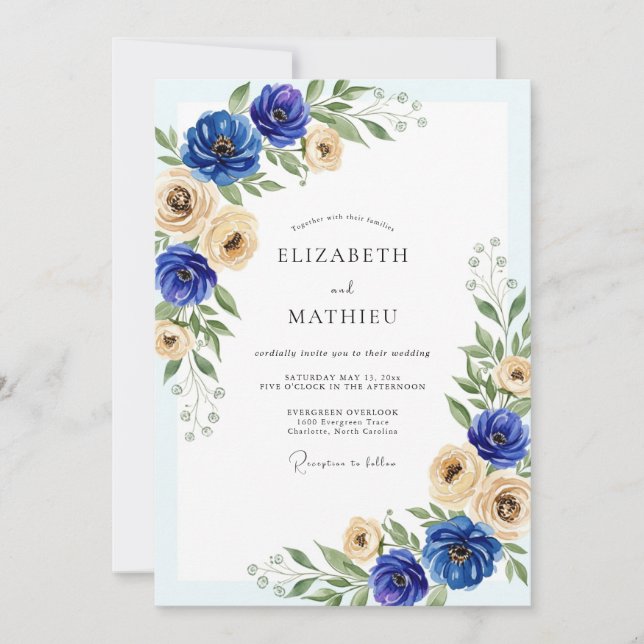 Royal Blue Graceful Spring Wedding Invitation (Front)