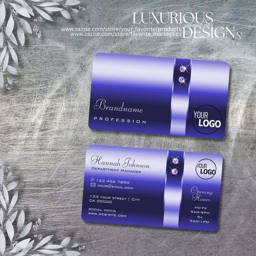 Royal Blue Gradient Shimmering Diamonds and Logo Business Card