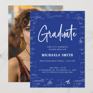 Royal Blue Graduate Math Photo Graduation Invitation