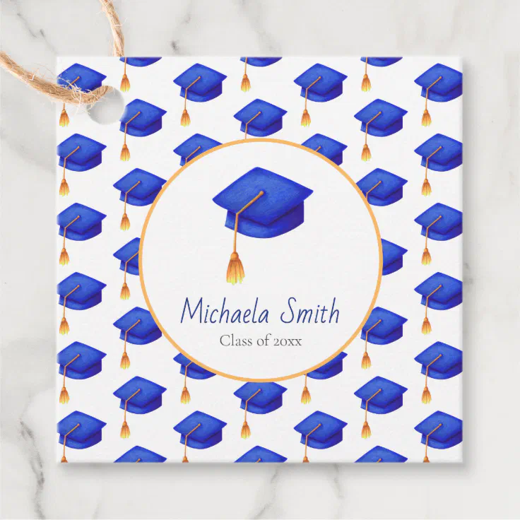 Royal Blue Graduation Cap Personalized Graduation Favor Tags | Zazzle