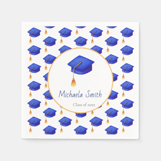  Royal Blue Graduation Cap Personalized Graduation Napkins (Front)