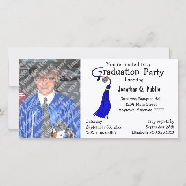 Royal Blue Graduation Party Photo Invitation (Front)