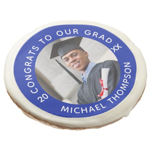 Royal Blue Graduation Photo Year Personalized Sugar Cookie