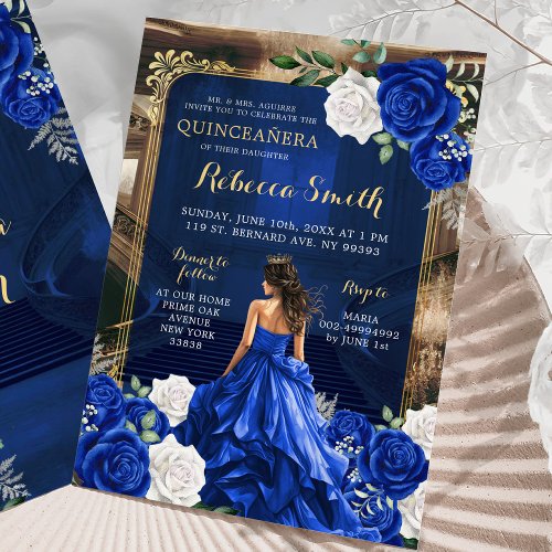 Royal Blue Grand Palace Quinceaera Princess Invitation