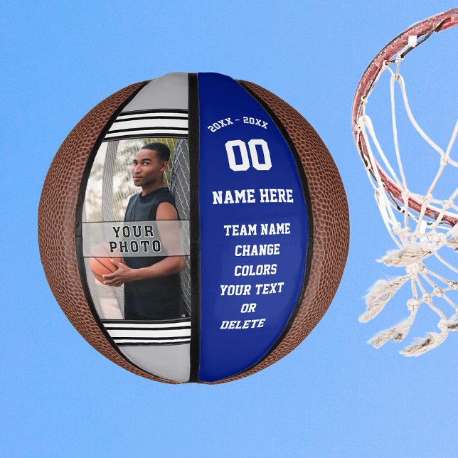 Royal Blue, Gray and White Custom Mini Basketballs (Personalized Mini Basketballs. Custom printed mini basketball. Blue and White, Mini Basketball Ball.)