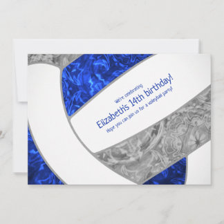 royal blue gray girly volleyball birthday party invitation